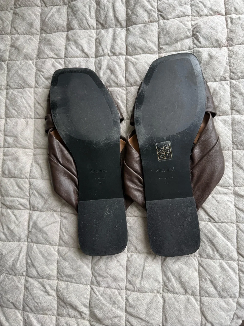 Flattered Women's Brown Leather Crossover Slide Sandals